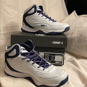 And1 White & Navy Mid-Top Basketball Pulse 3 shoes